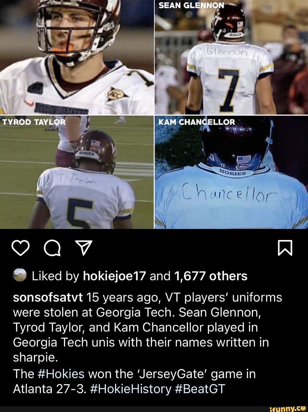 SEAN GLENNON TYROD TAYLOR KAM CHANCELLOR Liked by hokiejoe17 and