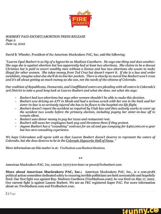 BOEBERT PAID PRESS RELEASE Page June 14, 2022 BOEBERTI David B, Wheeler ...