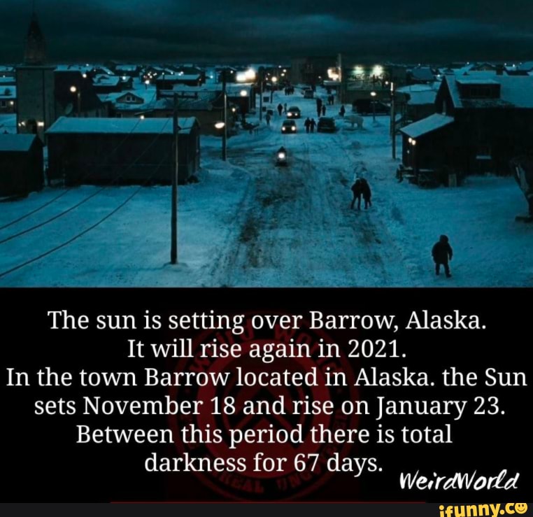 The sun is setting over Barrow, Alaska. It will rise again in 2021. In