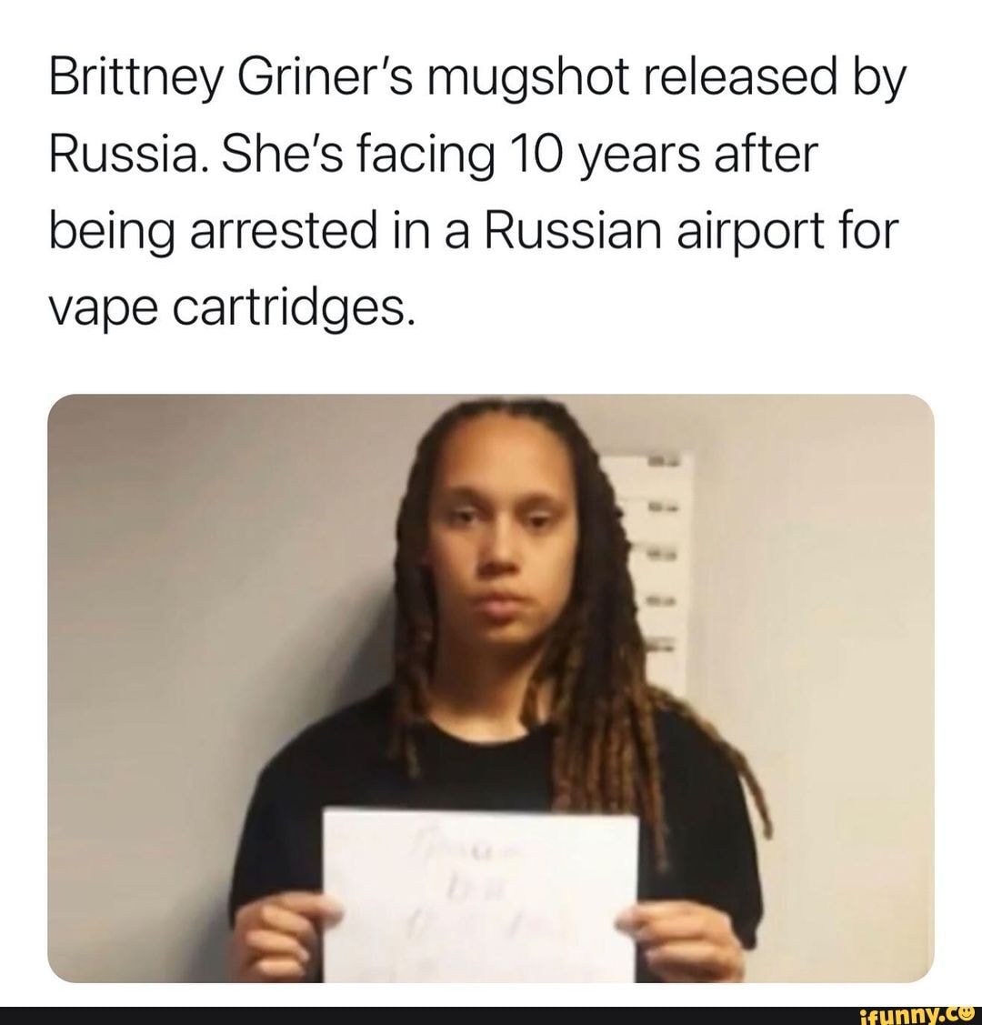 Brittney Griner's mugshot released by Russia. She's facing 10 years