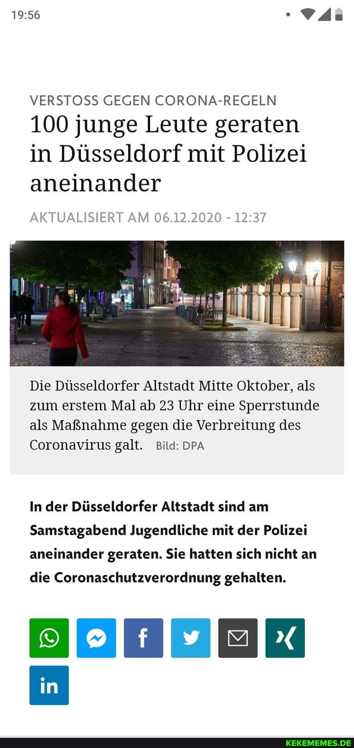 VERSTOSS GEGEN CORONA-REGELN
100 junge Leute geraten
in Düsseldorf mit Polizei aneinander
AKTUALISIERT AM 06.12.2020 -
Die Düsseldorfer Altstadt Mitte Oktober, als zum erstem Mal ab 23 Uhr eine Sperrstunde als Maßnahme gegen die Verbreitung des
Coronavirus galt. Bild: DPA
In der Düsseldorfer Altstadt sind am
Samstagabend Jugendliche mit der Polizei aneinander geraten. Sie hatten sich nicht an die Coronaschutzverordnung gehalten.