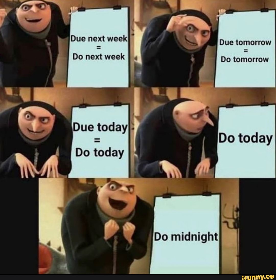 Due next week Due tomorrow
Do next week Do tomorrow
I Do