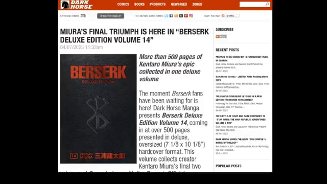 MIURA'S FINAL TRIUMPH IS HERE IN BERSERK DELUXE EDITION VOLUME 14 'More  than 500 pages of Kentaro Miura collected in one deluxe volume ne moment  Berserk fan have been vraiting for Dark