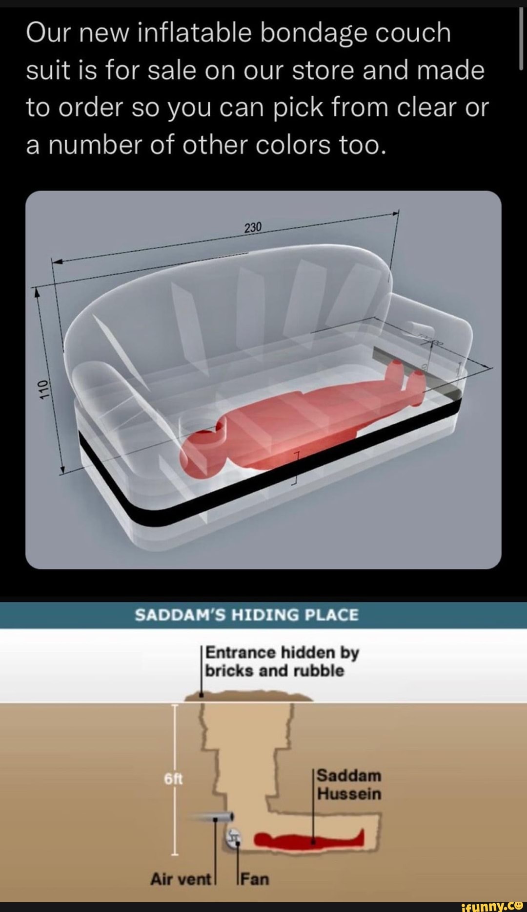 Our new inflatable bondage couch suit is for sale on our store and made