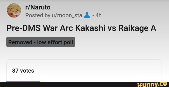 Pre-DMS War Arc Kakashi vs Raikage A
87 votes