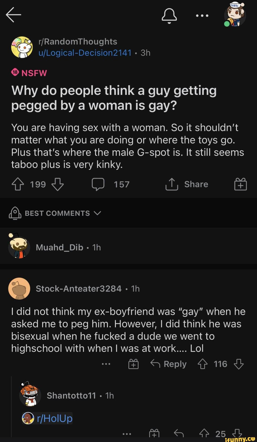 RandomThoughts NSFW Why do people think a guy getting pegged by a woman is  gay? You