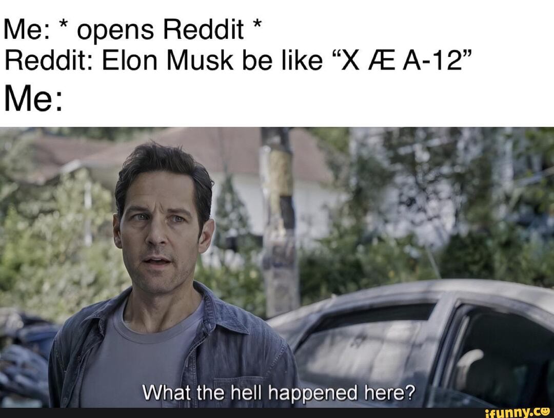 Me: * opens Reddit * Reddit: Elon Musk be like "X AE A-12" Me: ae SINE