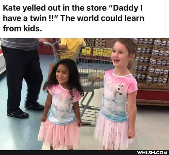 Kate yelled out in the store "Daddy I have a twin The world could learn from kids.