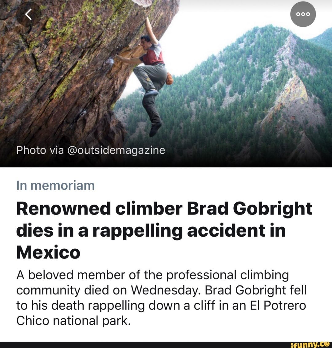 Renowned climber Brad Gobright dies in a rappelling accident in Mexico