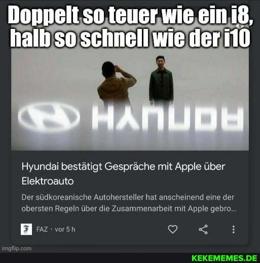 so teuer wie ein
hall so schnell wie der
Hyundai bestätigt Gespräche mit Apple über
Elektroauto
Der südkoreanische Autohersteller hat anscheinend eine der obersten Regeln über die Zusammenarbeit mit Apple gebro.