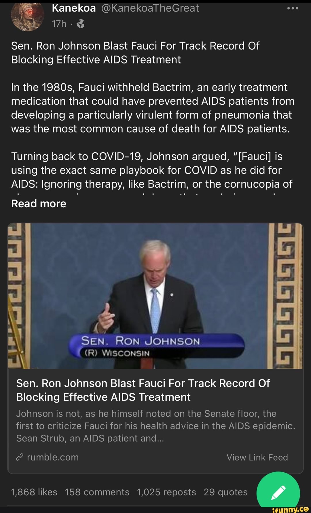 kanekoa-kanekoathegreat-sen-ron-johnson-blast-fauci-for-track-record