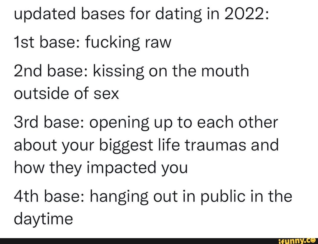 Updated bases for dating in 2022: base: fucking raw base: kissing on the  mouth outside of