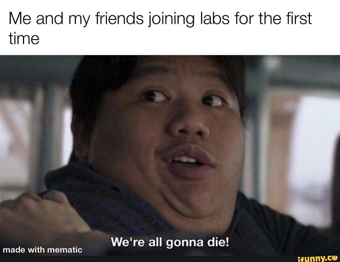 Me and my friends joining labs for the first
time
We're all gonna die!
made with mematic