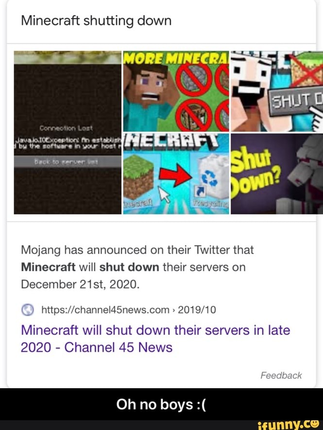 Minecraft shutting down Mojang has announced on their Twitter that ...