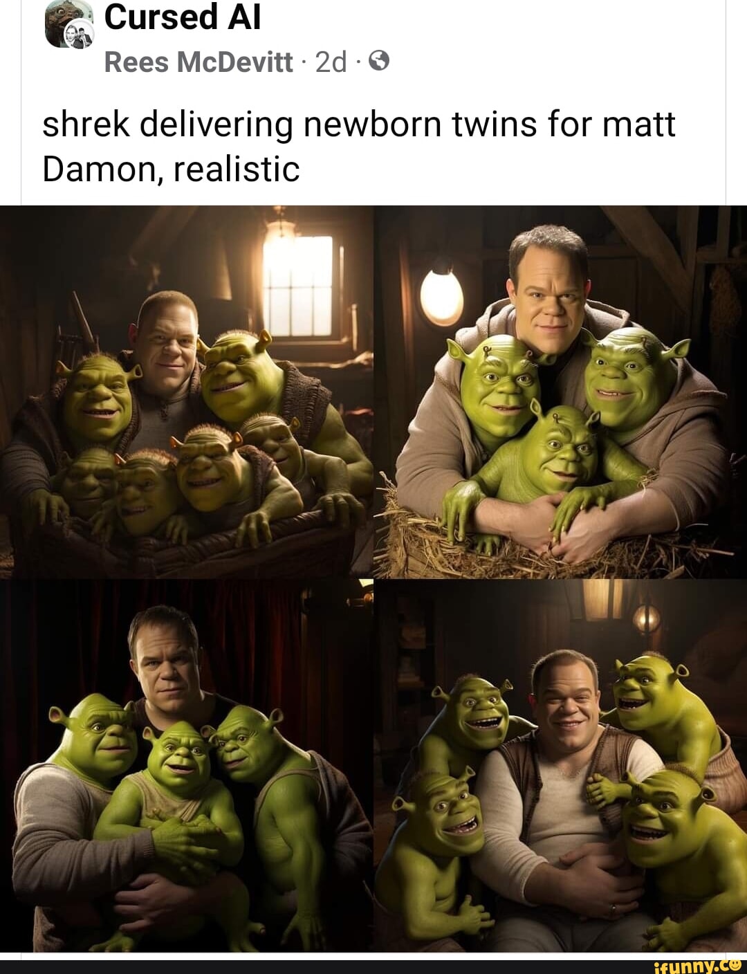 Cursed Al Rees McDevitt shrek delivering newborn twins for matt Damon ...