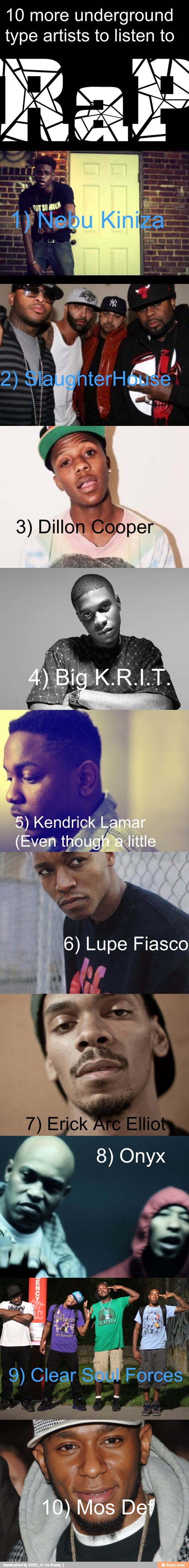 10 more underground
type artists to listen to