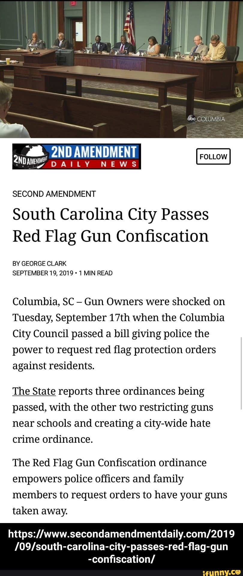 SECOND AMENDMENT South Carolina City Passes Red Flag Gun Conﬁscation