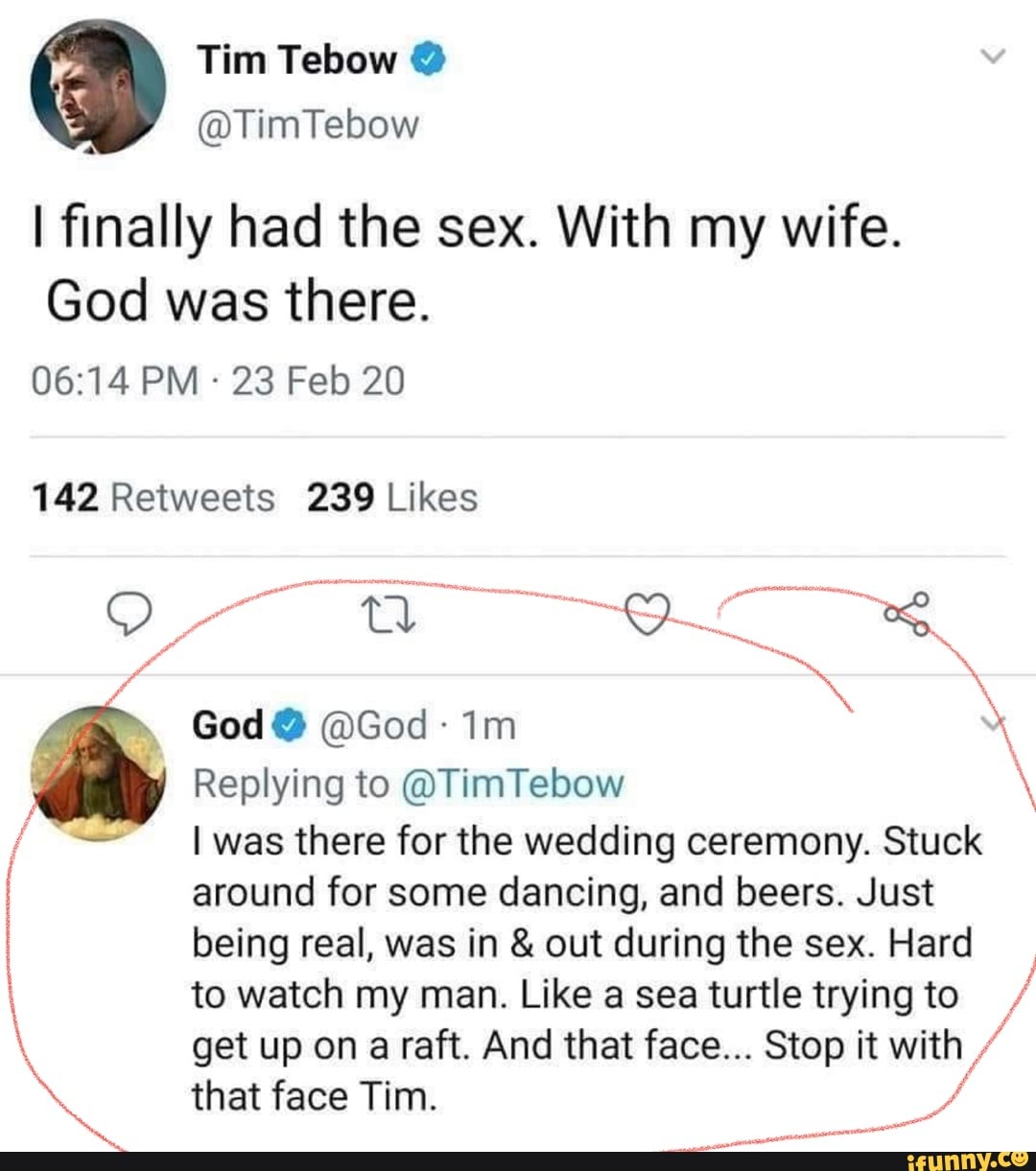Tim Tebow I finally had the sex. With my wife