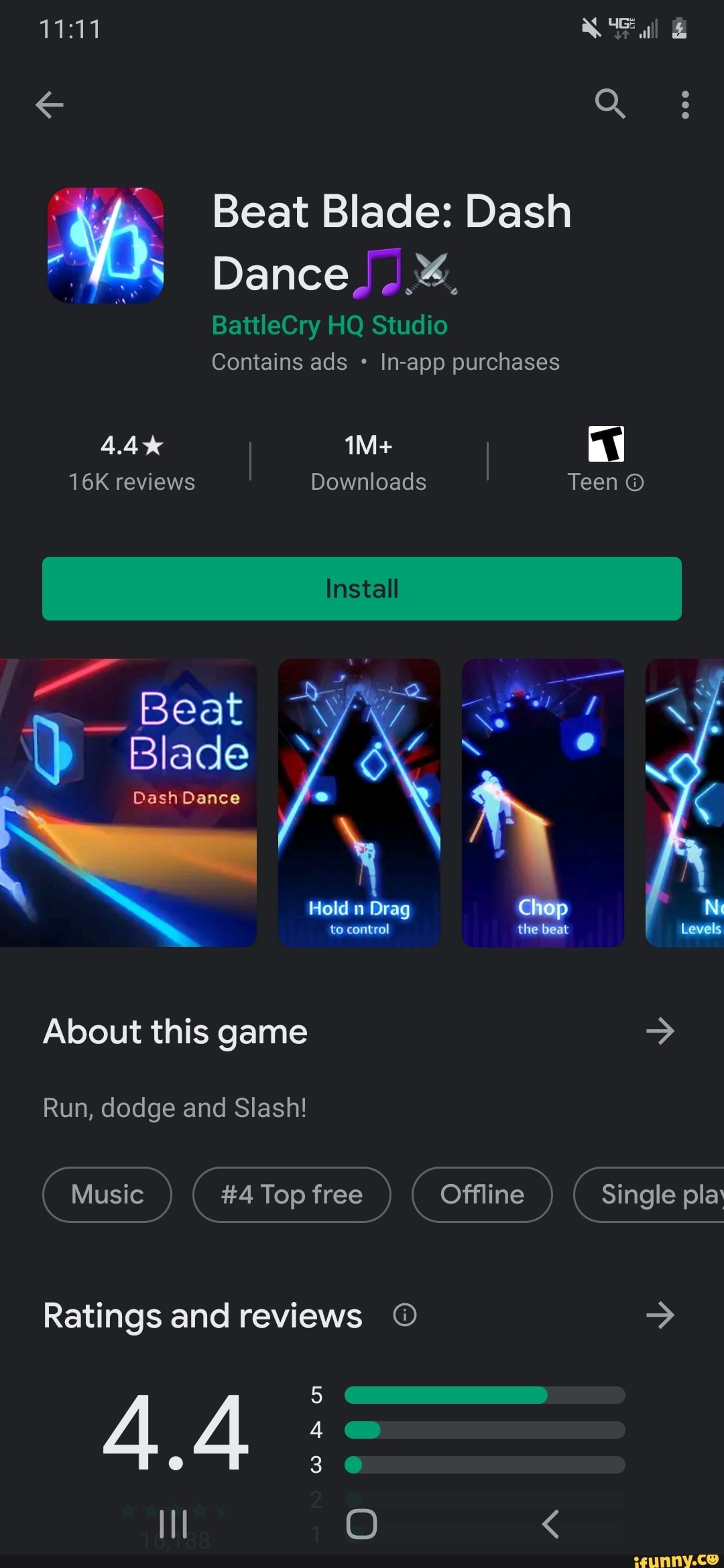 Beat Blade: Dash
BattleCry HQ Studio
Contains ads In-app purchases
Teen
reviews Downloads
About this game
Run, dodge and Slash!
Ratings and reviews