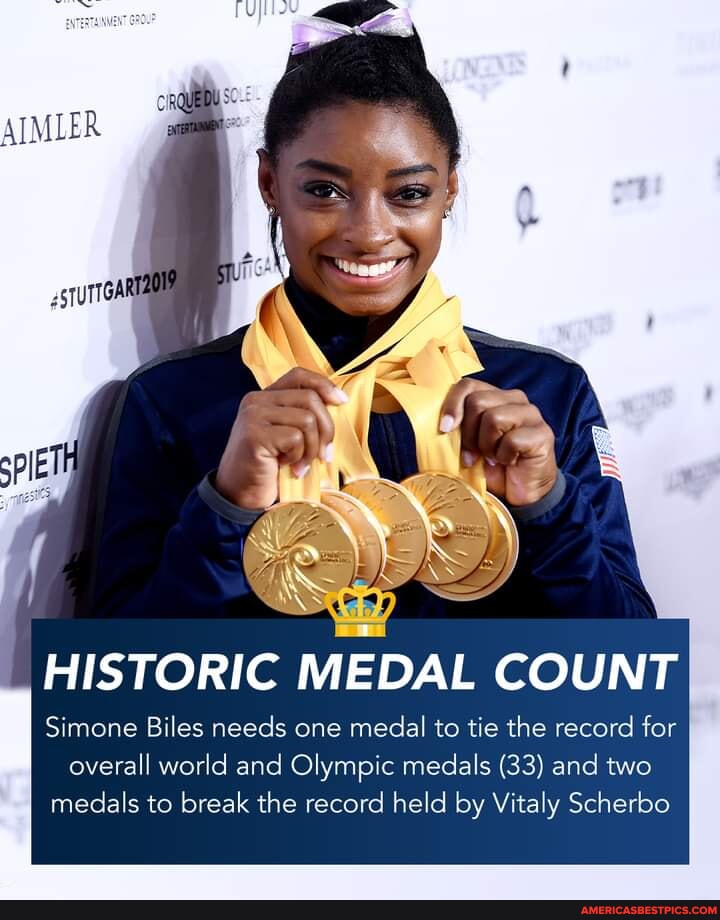 HISTORIC MEDAL COUNT Simone Biles needs one medal to tie the record for