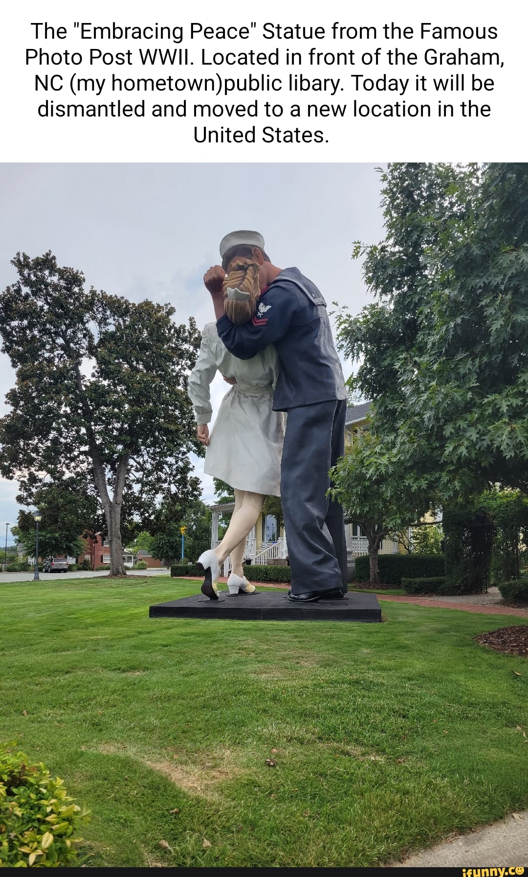 The "Embracing Peace" Statue from the Famous Photo Post WWII. Located