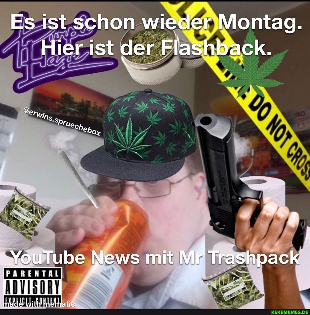Es ist schon wieder Montag.
Hier ist der Flashback.
ns
Vech
YouTube News mit Mr Trashpack
PARENTAL