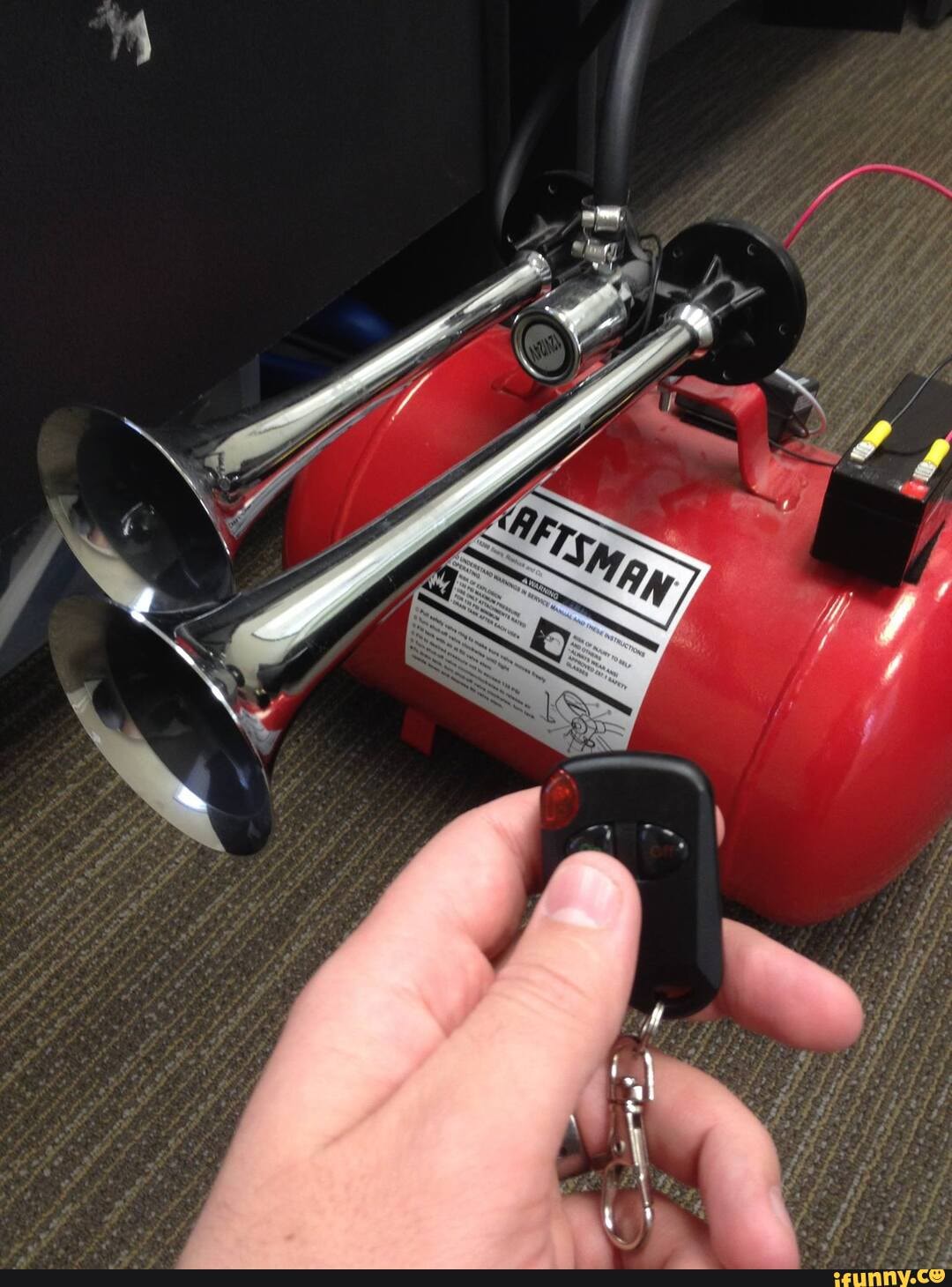 I made this portable remote control train horn set up for pranks around