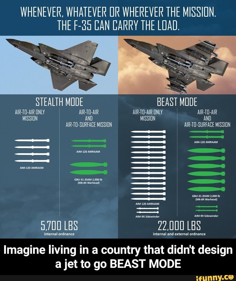 ordnance internal
a
external ordnance:
Imagine living in a country that didn't design
a jet to go BEAST MODE - Imagine living in a country that didn't design a jet to go BEAST MODE