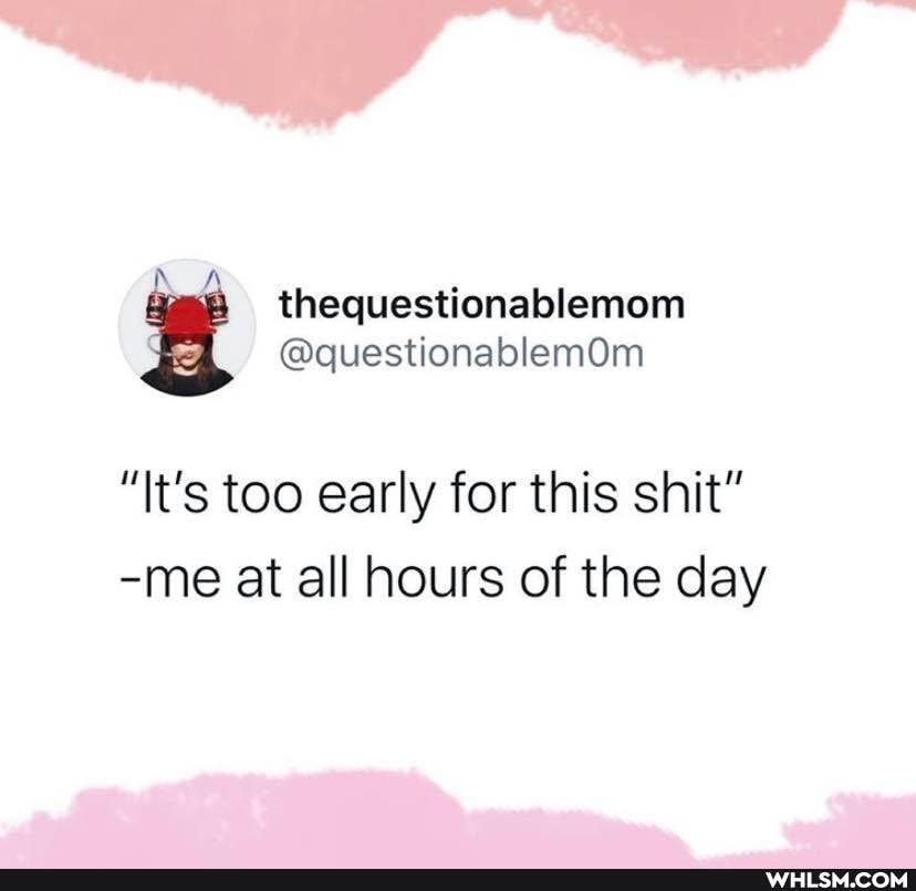 thequestionablemom
@questionabiemOm
"It's too early for this shit"
-me at all hours of the day