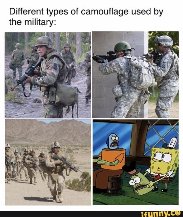 Different types of camouflage used by the military: - iFunny