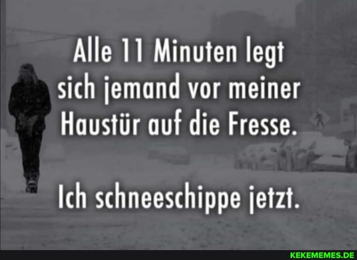 Alle 11 Minuten legt sich jemand vor meiner
Haustür auf die Fresse.
Ich schneeschippe jetzt.