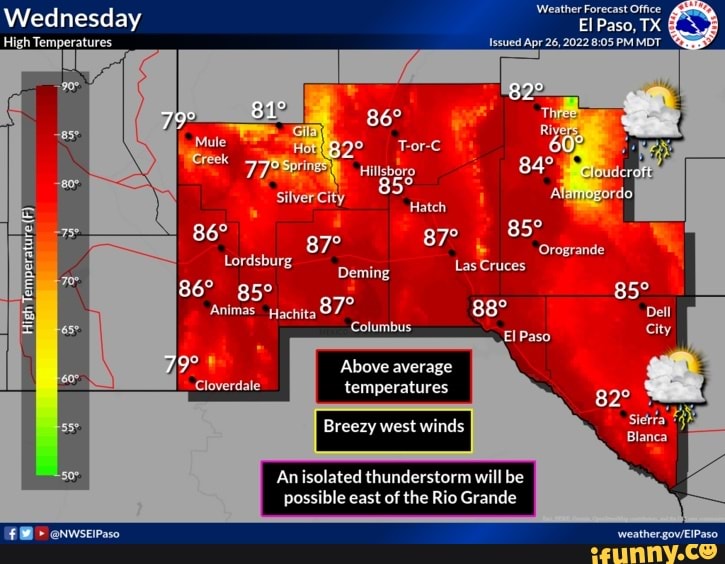 'Weather Forecast Office Wednesday EI Paso, TX High Temperatures Issued