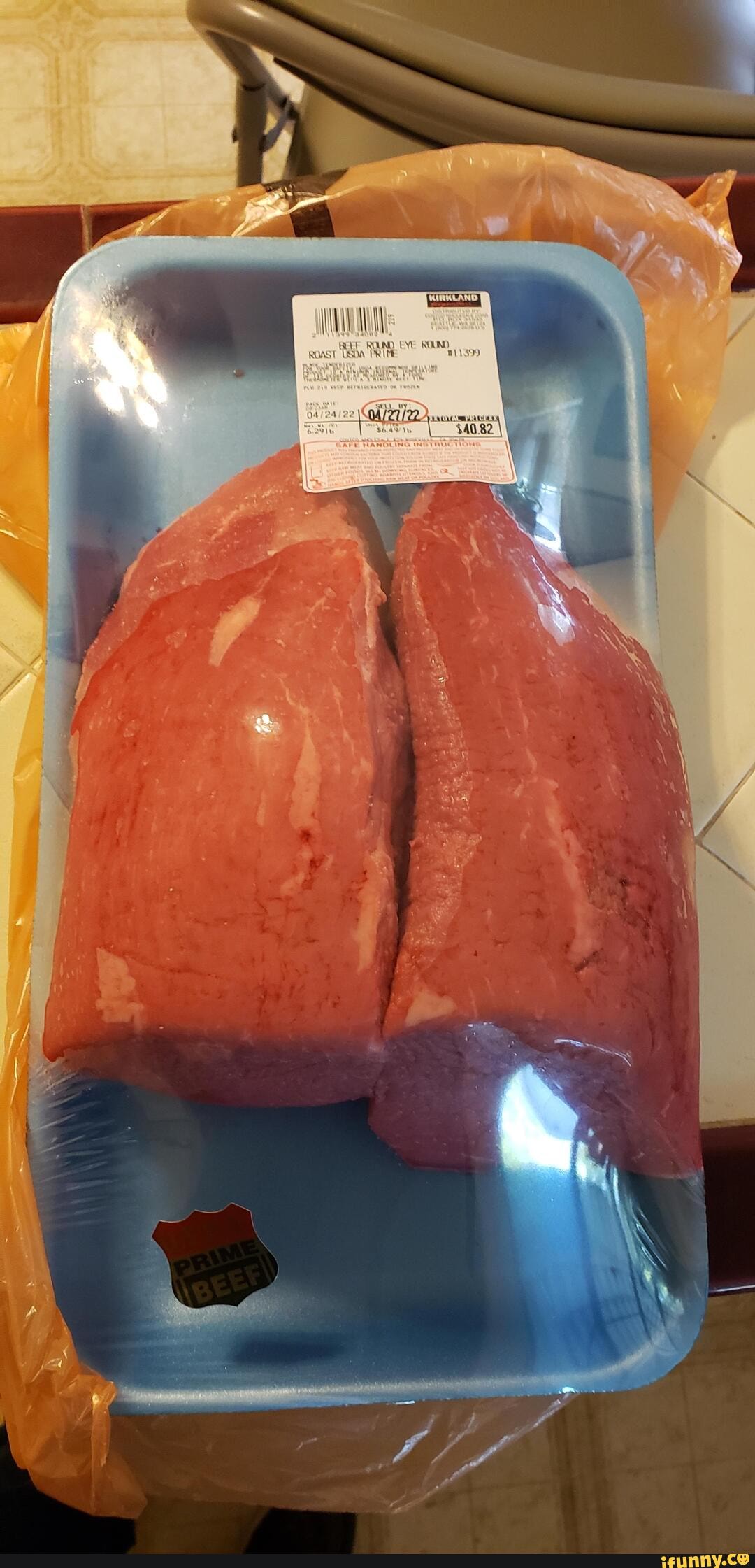 Eye of round roast from Costco Ns BEER ROUND EYE ROUND T USDA PRIME