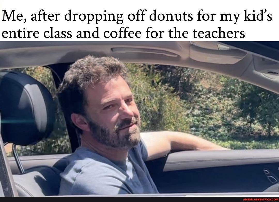Me, after dropping off donuts for my kid's entire class and coffee for the teachers