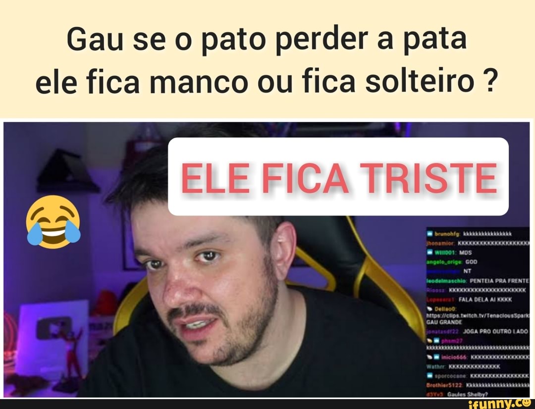 Gau se o pato perder a pata ele fica manco ou fica solteiro ?
ELE FICA TRISTE