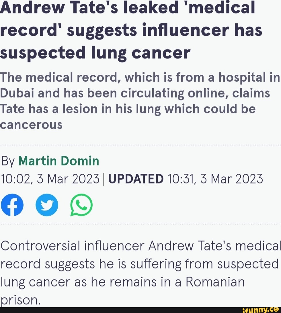 Andrew Tate's Leaked 'medical Record' Suggests Influencer Has Suspected ...