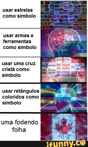 usar estrelas
como simbolo
usar armas e
ferramentas
como simbolo
usar uma cruz
cristá como
símbolo
usar retângulos
coloridos como
simbolo
uma fodendo
folha