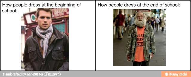 How people dress at the beginning of
mua
How people dress at the end of school: