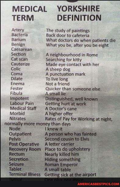 MEDICAL YORKSHIRE TERM DEFINITION Artery The study of paintings ...