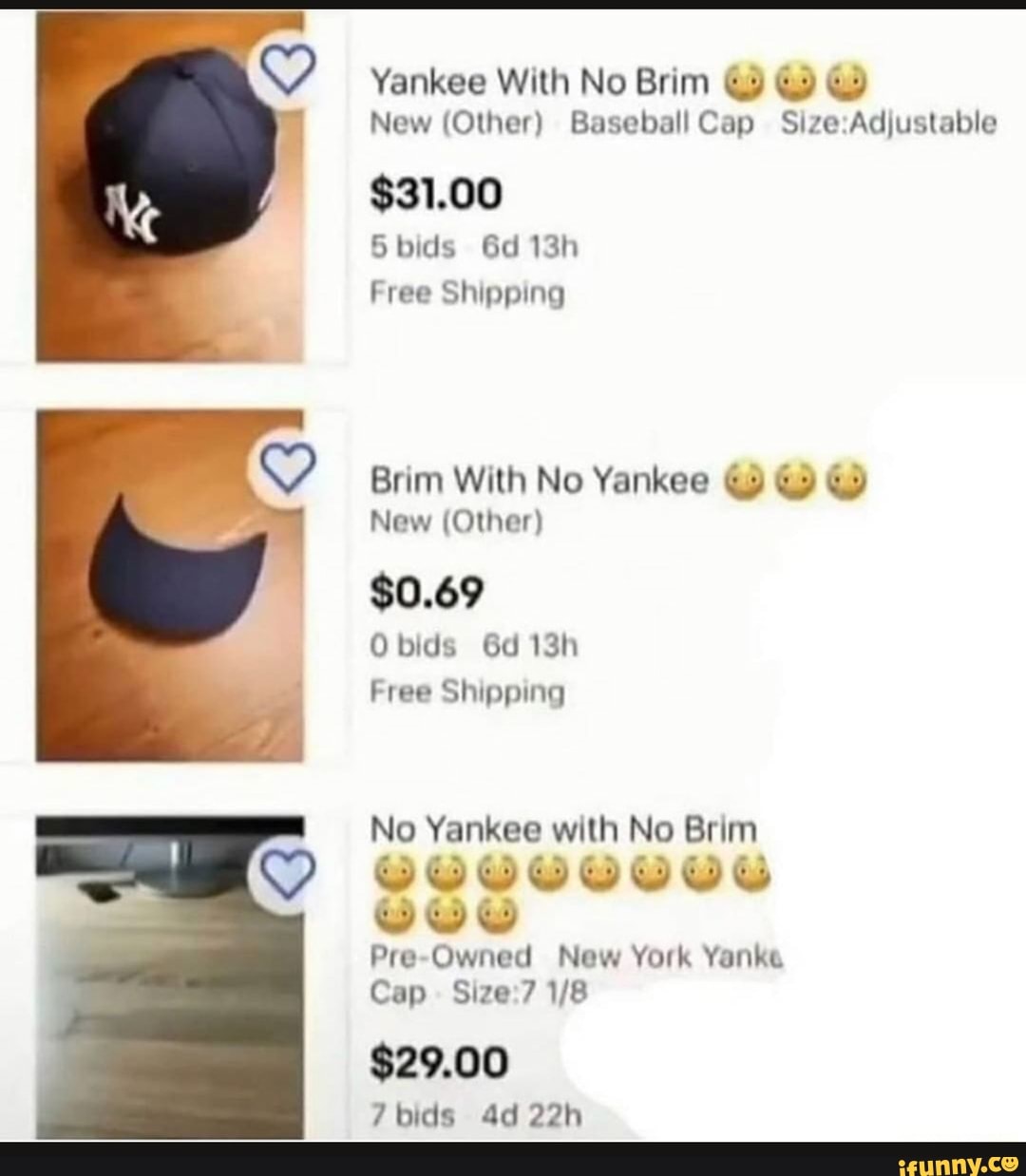 Yankee With No Brim Ey (y € New (Other) Baseball Cap SizeAdjustable