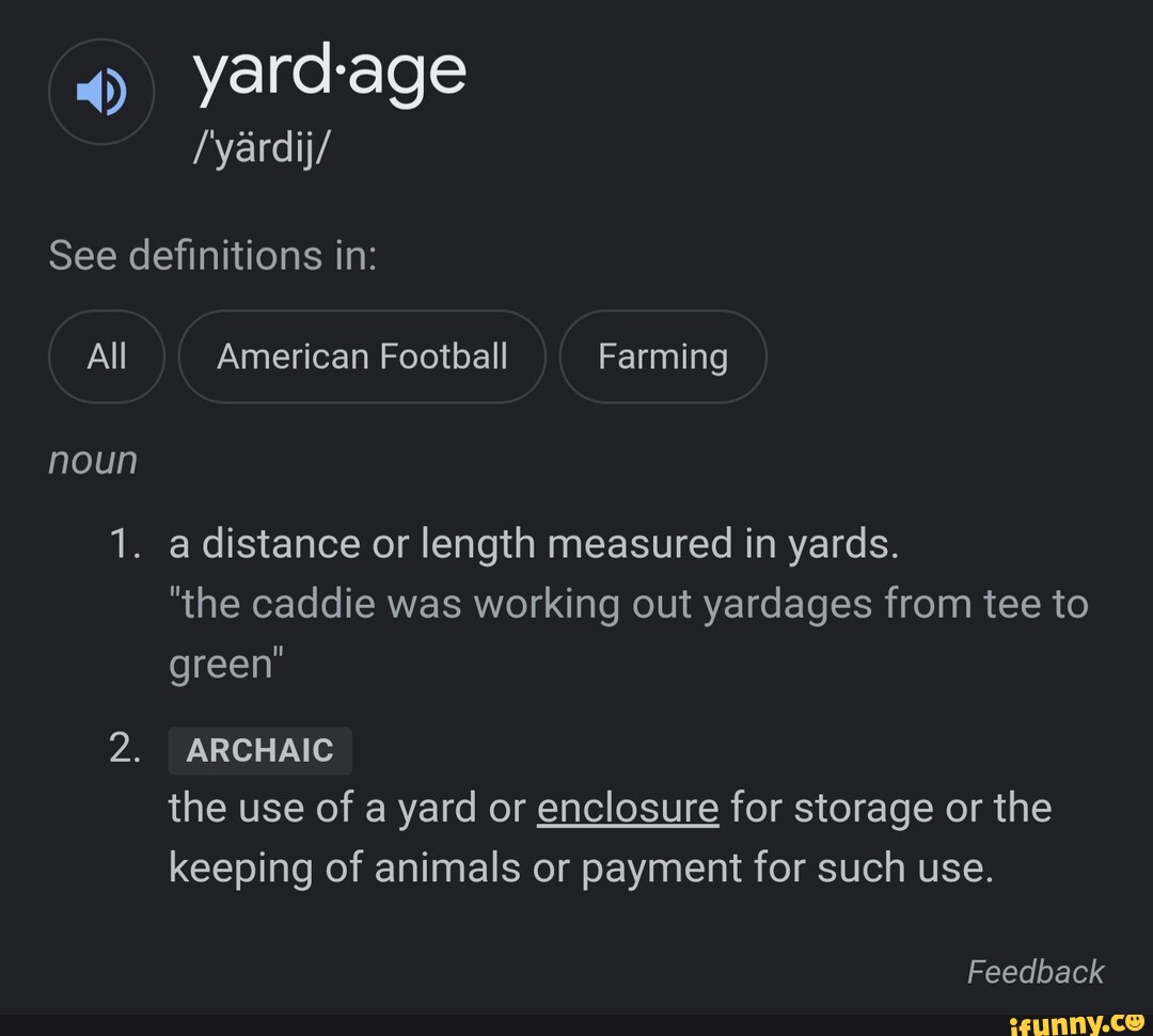 Yyardage fyardij/ See definitions in All American Football Farming