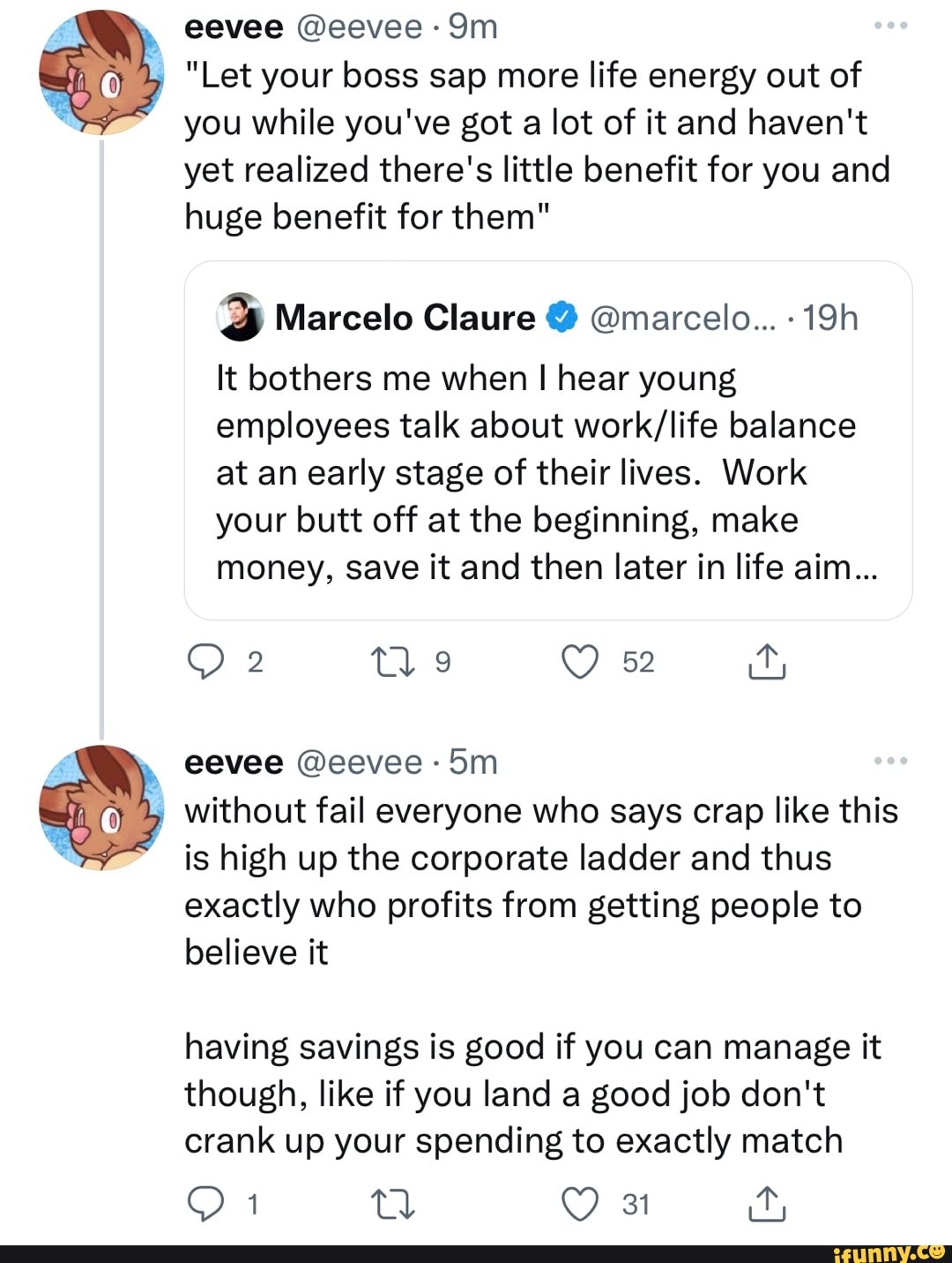 Eevee eaves Sim "Let your boss sap more life energy out of you while