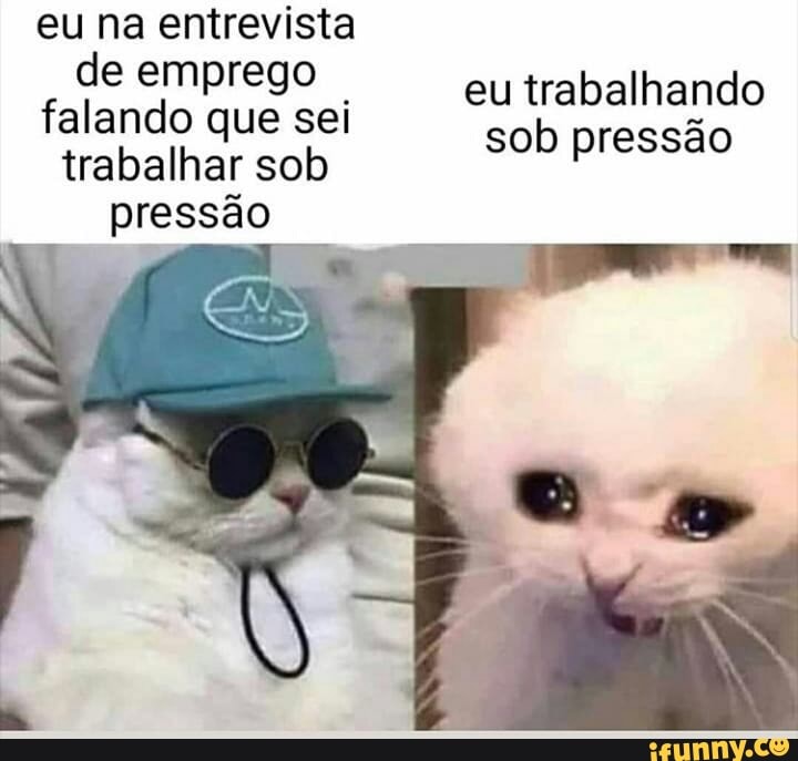 eu na entrevista
de emprego
falando que sei
trabalhar sob
pressão
eu trabalhando
sob pressão