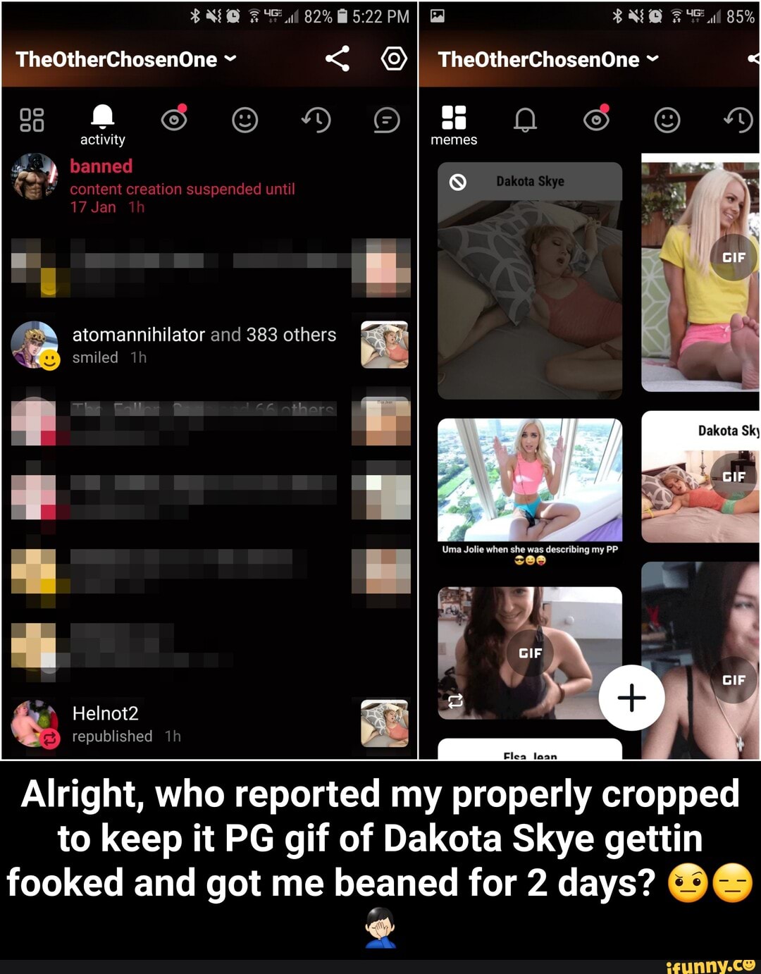 republished 1h
Alright, who reported my properly cropped
to keep it PG gif of Dakota Skye gettin
fooked and got beaned for 2 days? BO - Alright, who reported my properly cropped to keep it PG gif of Dakota Skye gettin fooked and got me beaned for 2 days? π€¨ππ€¦π»ββοΈ