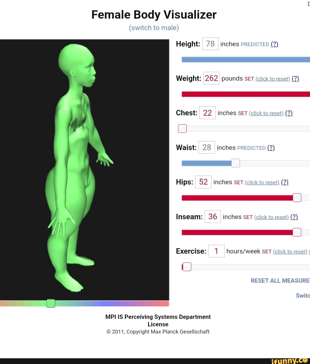 Female Body Visualizer (switch to male) Height: 78 I inches preDicTED ...