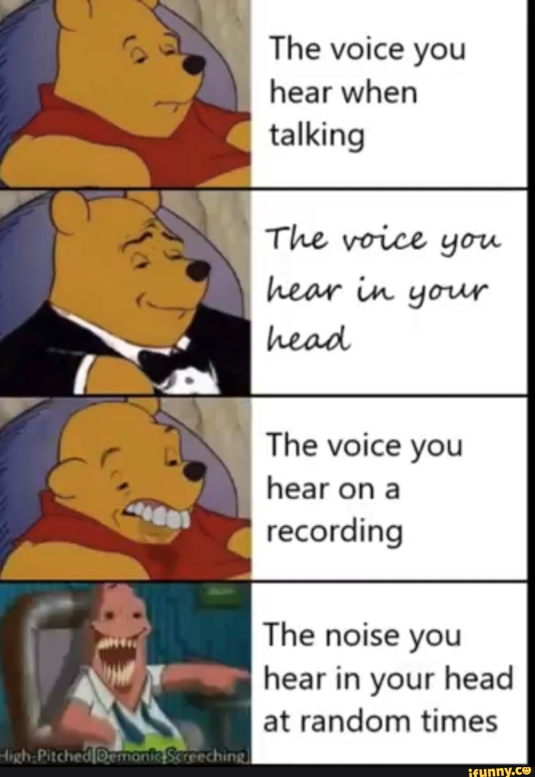 By The voice you hear when talking The voice you hear on a recording