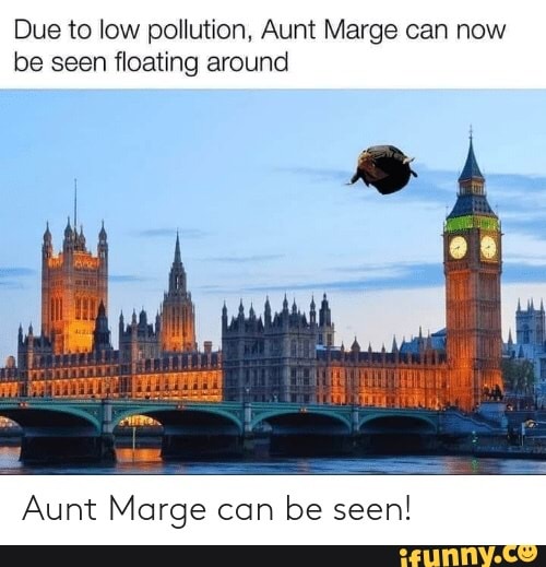 Due to low pollution, Aunt Marge can now
be seen floating around
Aunt Marge can
be seen!