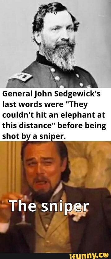 General John Sedgewick's last words were "They couldn't hit an elephant at this distance" before being shot by a sniper.
The