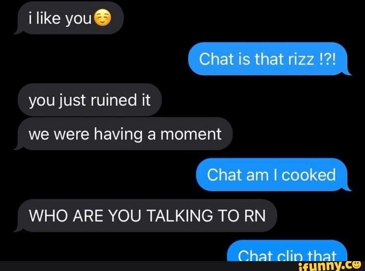 Ilike you@ Chat is that rizz we were having a moment Chat am I 