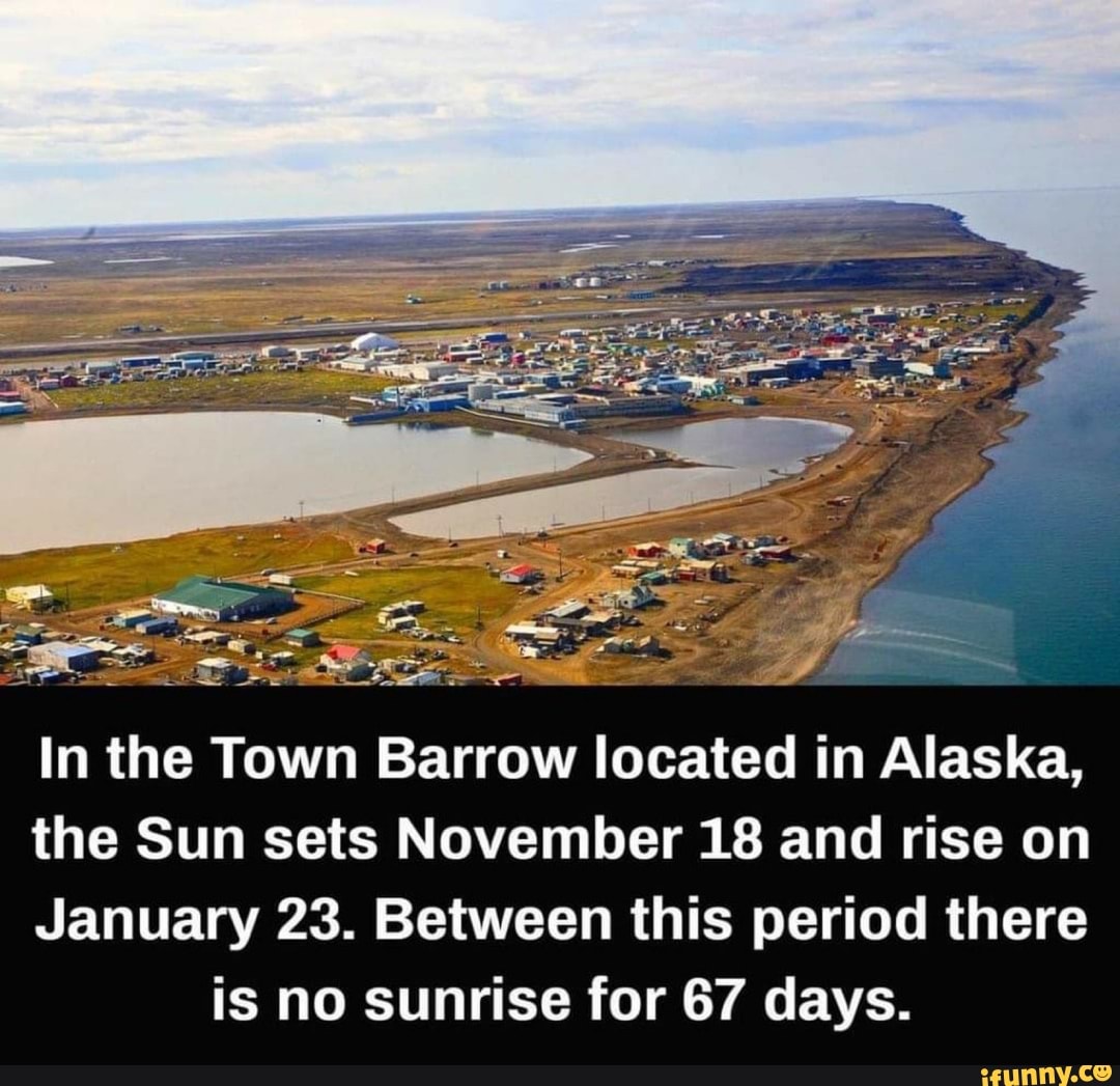 In the Town Barrow located in Alaska, the Sun sets November 18 and rise